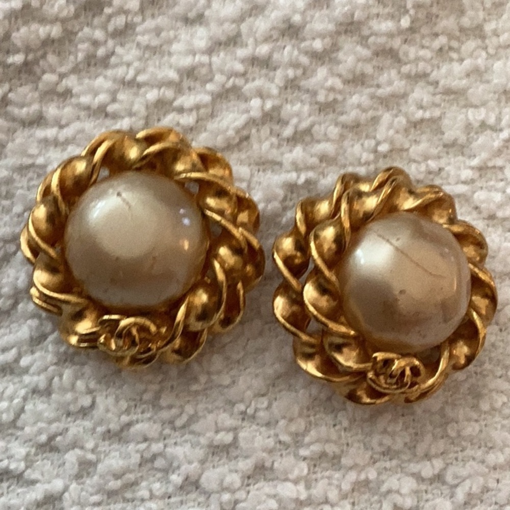 Chanel Double Row Earrings with Faux Pearls